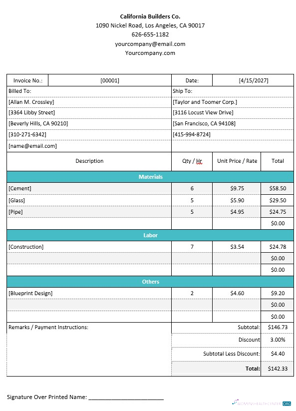 Download Professional Construction Invoice Template Photoshop template